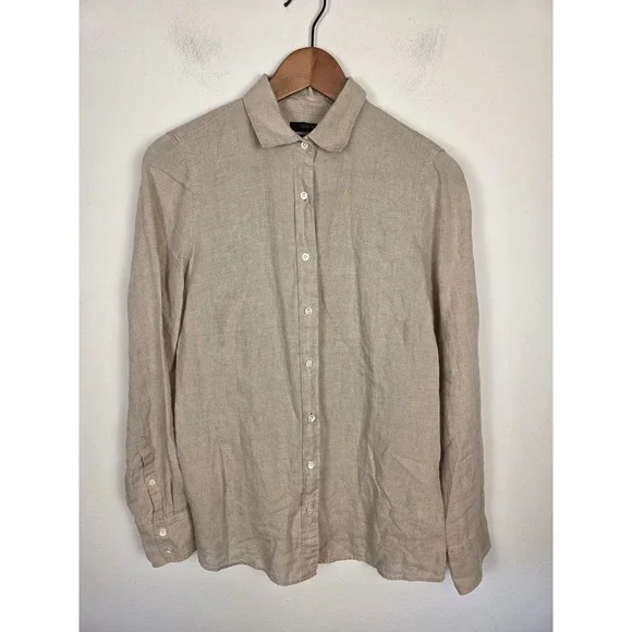 J.Crew Perfect Shirt Womens 2 Beige 100% Linen Long Sleeve Button Down 42841 - Picture 1 of 7